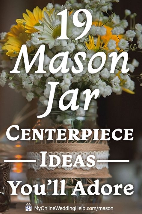 Rustic mason jar centerpiece ideas for weddings. There are now 25 examples that demonstrate six techniques: paint, glitter, flowers, burlap and lace, candles, and pictures. A variety that covers country to elegant design styles. Both DIY and bought. Look for the DIYs under ... read more on the MyOnlineWeddingHelp.com blog. Table Decorations For Class Reunion, Chalk Paint Mason Jar Diy, Lights In A Jar Decor, Retirement Party Centerpieces Ideas, Round Table Centerpieces Wedding Simple Centre Pieces, Retirement Table Centerpieces, Easy Diy Centerpieces Wedding, Centerpieces For Banquet, Banquet Centerpiece Ideas