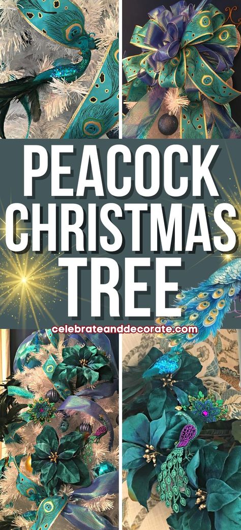 Here's how to decorate a fun and festive peacock Christmas tree! DIY Christmas tree theme that will be loved by everyone! Peacock Christmas Decorations, Diy Peacock, Peacock Christmas Tree, Christmas Tree Theme, Peacock Crafts, Christmas Tree And Fireplace, Peacock Ornaments, Peacock Christmas, Tree Theme