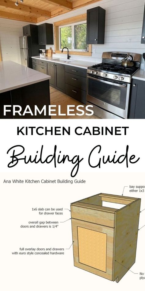 Want to build your own kitchen cabinets? Here's our process from start to finish, and links to all the tutorials and templates we use. #anawhite #anawhiteplans #kitchen #cabinets #diy #diykitchen Building Your Own Kitchen Cabinets, Lowes Stock Kitchen Cabinets Diy, Kitchen Cabinet Deminsions, Cabinet Add Ons, How To Build Kitchen Cabinets, Kitchen Cabinets Upper, Cabinet Building Plans, Build Kitchen Cabinets, Framed Cabinets