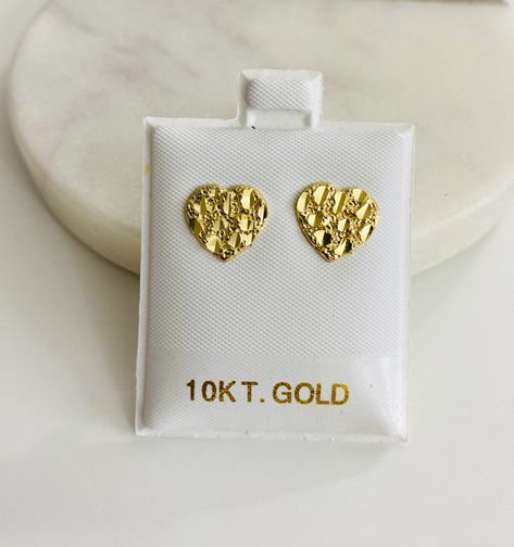 10K Solid Yellow Gold  Heart Nugget  Stud Earrings.  Sold as a Pair..... Gr: 1.48 Size:   Height 10mm x Width 11 mm Height 0.4 in x Width 0.43 in  Nickel and lead free. Hypoallergenic Gold Nugget Earrings, Nugget Jewelry, Gold Nugget Jewelry, Quinceanera Jewelry, Nugget Earrings, California Jewelry, Crystal Jewelry Necklaces, Stud Earrings Diamond, Gold Heart Stud Earrings