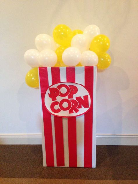 Drive-In Movie Birthday Party Ideas | Photo 1 of 16 | Catch My Party Balloon Popcorn, Movie Theater Party, Popcorn Decorations, Movie Night Birthday Party, Movie Birthday Party, Movie Themed Party, Backyard Movie Nights, Popcorn Party, Backyard Movie