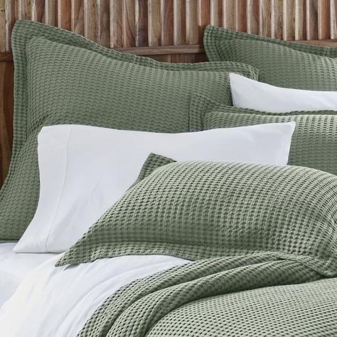 Green Comforter Bedroom, Waffle Bedding, Green Bedding Set, Textured Quilt, Green Comforter, Dream Dorm, Cool Kids Rooms, Sage Green Bedroom, Grandin Road