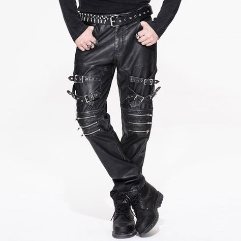 Steampunk Men, Gothic Pants, Silver Belt, Men In Black, Zipper Pants, Leather Pant, Gothic Steampunk, Punk Rock Fashion, Estilo Punk