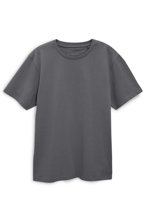 Next Charcoal Slim Fit Crew Neck T-Shirt - Men's Grey T Shirt Outfit Men, Grey Tshirt, Dr Wardrobe, Baggy Tops, Gray Shirt, Fits With Shorts, Grey T Shirt, Trik Fotografi, Plain Shirts