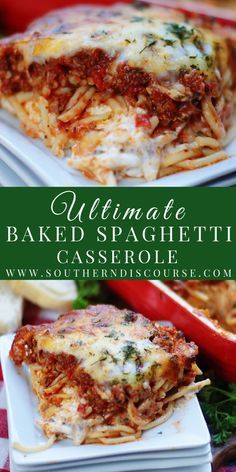 Ultimate Baked Spaghetti Casserole - southern discourse Ultimate Baked Spaghetti, Baked Spagetti, Speggetti Recipes, Easy Baked Spaghetti Recipe, Easy Baked Spaghetti, Spaghetti Casserole Recipe, Spagetti Recipe, Spaghetti Recipes Easy, Baked Spaghetti Casserole