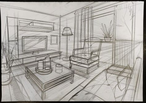 Room Perspective Drawing, 1 Point Perspective Drawing, Croquis Architecture, 2 Point Perspective Drawing, Perspective Room, Interior Architecture Sketch, Pencil Drawing Ideas, Perspective Sketch, Architecture Sketches