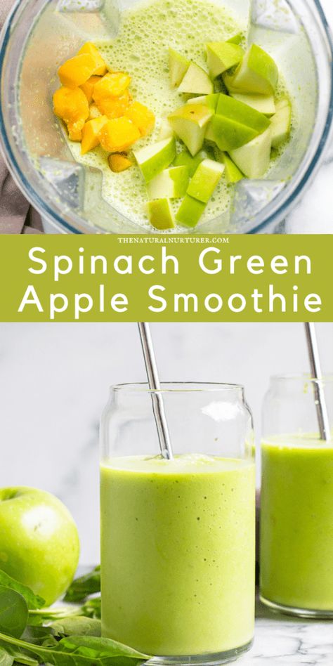 Green Apple Smoothie Recipes, Green Apple Recipes, Yummy Breakfast Smoothies, Green Apple Smoothie, Apple Smoothie Recipes, Spinach Smoothie Recipes, Apple Smoothie, Veggie Smoothies, Smoothie Drink Recipes