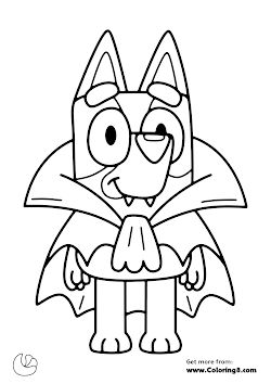 Bluey as Dracula Kid Halloween Coloring Pages, Halloween Toddler Coloring Pages, Kids Coloring Pages Halloween, Free Disney Halloween Coloring Pages, Bluey Halloween Printable, Cartoon Halloween Coloring Pages, Halloween Color Pages For Kids, Coloring Pages For Halloween, Halloween Pages To Color