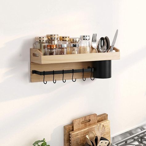 Store Home | Home, Furniture & DIY | Sporting Goods | Health & Beauty | Business, Office & Industrial | Pet Supplies | Garden & Patio | Clothes, Shoes & Accessories | Crafts | Vehicle Parts & Accessories | Toys & Games Kitchen Wall Shelf Coat Hooks with 6 Sliding Hooks for Bar Bathroom Entryway Description: PREMIUM MATERIAL: Made of wood and metal, the kitchen wall shelf is durable and can withstand heavy loads. MULTIPURPOSE: Wall mounted spice rack will gift you with 1 utensil cup and 6 removab Wall Mounted Kitchen Shelves, Mounted Spice Rack, Kitchen Wall Shelf, Cooking Utensil Holder, Spice Organizer, Wall Mounted Spice Rack, Kitchen Wall Shelves, Spice Rack Organiser, Patio Kitchen