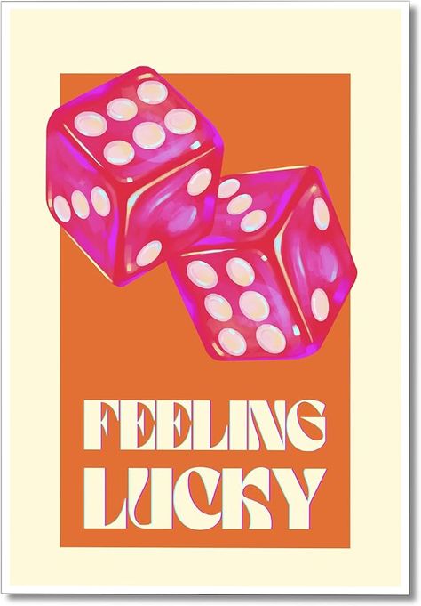 Funky Posters For Room, Funky Posters Aesthetic, Lucky You Pink Poster, Orange And Pink Poster Prints, Feeling Lucky Print, Pink And Orange Wall Art Prints, Pink Orange Bedroom Aesthetic, Pink Posters For Room Aesthetic, Pink Orange Room Decor