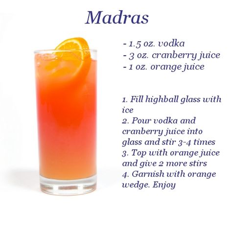 Madras Drink, Orange Juice And Vodka, Orange Vodka, Cocktail Drinks Alcoholic, Holguin, Liquor Drinks, Boozy Drinks, Absolut Vodka, Vodka Drinks