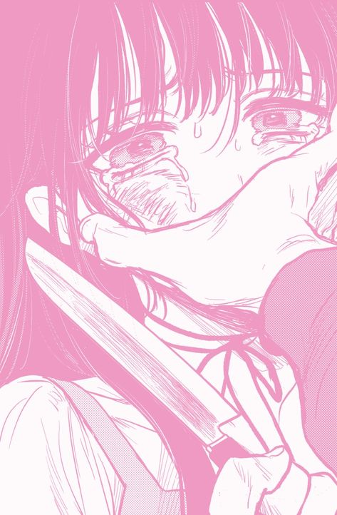 Pink Manga Panels Aesthetic, Yandere With Knife, Yandere Vision Board, Knife Anime Pfp, Yandere Manga Panel, Yandere Couple Aesthetic, Obsessive Love Manga, Yandere Pfp Pink, Yanderecore Pfp