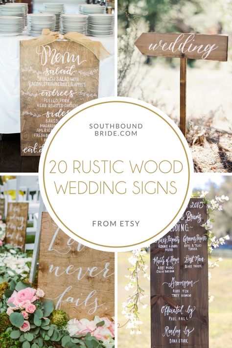 20 Rustic Wood Wedding Signs | SouthBound Bride Wood Signs Wedding, Wedding Signs For Reception Wood, Wedding Signage Rustic, Pallet Signs For Wedding, Wedding Rustic Signs, Homemade Wedding Signs, Wedding Welcome Sign Wood, Wedding Signs Rustic, Diy Welcome Wedding Sign