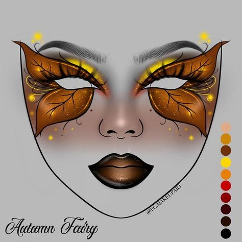 Maple Leaf Makeup, Fall Makeup Designs, Thanks Giving Makeup Looks, Fall Looks Makeup, Fall Fairy Makeup Autumn, Lumiere Makeup Beauty And The Beast, Autumn Inspired Makeup, Fall Fairy Drawing, November Makeup Ideas