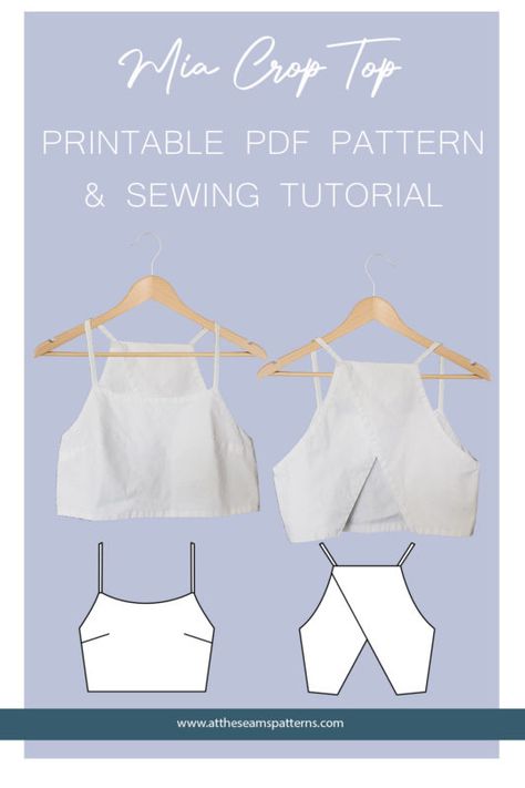 Open Back Tank Top Sewing Pattern, Begginer Sewing Project Clothing, Crop Top Sewing, Top Pattern Sewing, Crop Top Sewing Pattern, Sewing Top, Open Back Crop Top, Crop Top Pattern, Sewing Clothes Women