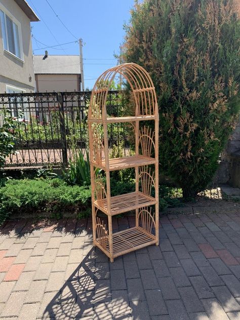 Arched Wicker Bookcase, Rattan Plant Shelf, Wicker Shelves, Rattan Plant Stand, Rattan Shelves, Boho Coastal Bedroom Decor, Rattan Bookcase, Wicker Plant Stand, Wicker Bookshelf