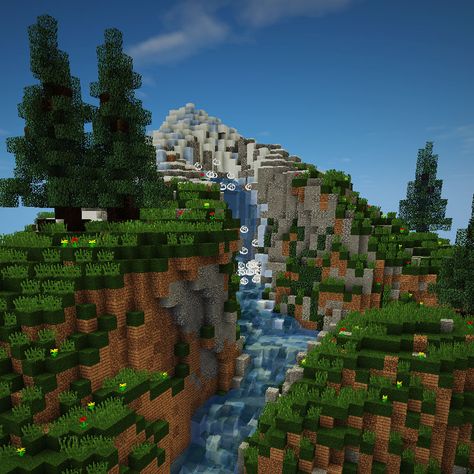 Minecraft Waterfall, Minecraft House Interior Ideas, Houses Mountain, Minecraft Tree, Minecraft School, Minecraft Houses Survival, Town Building, Minecraft Castle, Pond Waterfall