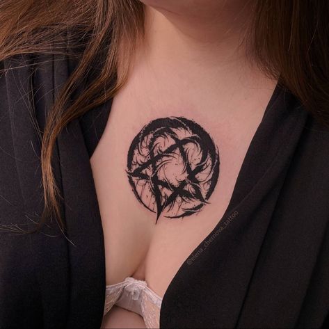 Heartagram Tattoo Ideas, Heart Pentagram Tattoo, Heartagram Tattoo Design, Him Tattoo Heartagram, Goth Heart Tattoo, Gothic Heart Tattoo, Gothic Chest Tattoo, Him Tattoo, Corazon Tattoo