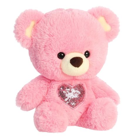 Gift the Heart for You Bear from Aurora's renowned Bear stuffed animals collection - a plush embodiment of warmth, love, and comfort. This vibrant pink bear, with its soft and rich fur, sits gracefully in a relaxed position, inviting endless cuddles and shared moments. At the center of its chest lies a shimmering pink sparkle heart, a symbol of the boundless affection it carries within. Whether it's Valentine's Day, the holiday season, or any day you wish to express your love, the Heart for You Bear is the perfect gift to convey your heartfelt sentiments. Let it be the messenger of your love and watch it bring joy and smiles to all who embrace it. This plush is approx. 8.5" x 6.5" x 10" in size Made from deluxe materials for a cloud-like softness Has a pretty red sparkle heart on its chest Pink Stuffed Animals, Pink Teddy Bear, Bear Valentines, Valentines Day Presents, Pink Teddy, Red Sparkle, Pink Valentines, Facial Expression, Pink Sparkle