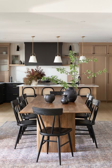 Mill | Ashley de Boer Interiors Kitchen Next To Dining Room, Kitchen Design Styles, Modern Farmhouse Dining Room, Wood Island, Modern Farmhouse Dining, Pale Wood, Wood Kitchen Island, Bon Appetite, Brass Fixtures