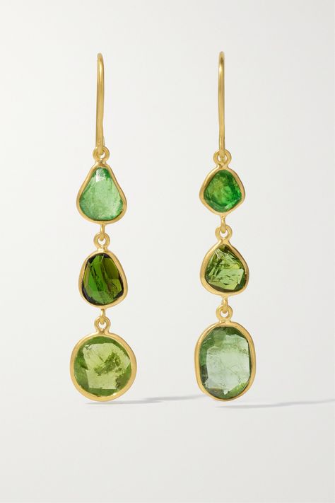 The tonal-green tourmalines in Pippa Small's earrings beautifully complement brown and hazel eyes - we suggest styling your hair off your face to really make them pop. They're handmade from 18-karat gold that's softly brushed and fall just below the jawline. Brown And Hazel Eyes, Styling Your Hair, Green Amethyst Earrings, Pippa Small, Gemstone Earrings Gold, Tourmaline Earrings, Hazel Eyes, Fall Jewelry, Green Earrings