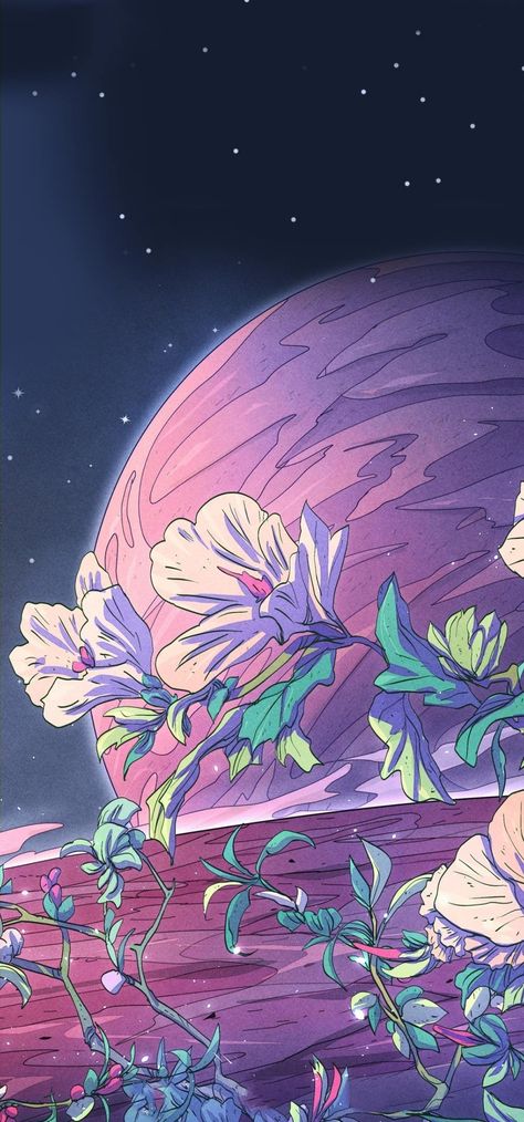 Moon and flowers Moonflower Wallpaper, Moon And Flowers, Anime Moon, Stars And Flowers, Animation Drawing, Frog Illustration, Ipad Background, Night Flowers, Plant Wallpaper