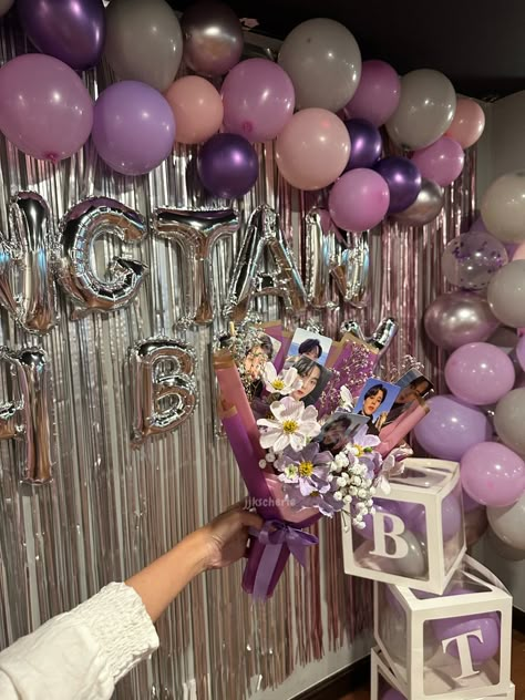 Kpop Themed Birthday Party Ideas, Kpop Birthday Decorations, Kpop Theme Birthday, Kpop Cupsleeve Event Decor, Bts Promposal, Bts Decoration Ideas, K Pop Birthday Party Ideas, Bts Party Ideas Decoration, Kpop Themed Birthday Party