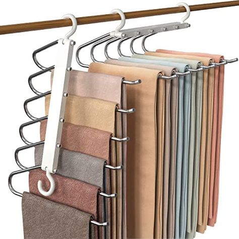 Pants Hangers Space Saving - 2 Pack Foldable Stainless Steel Pant Hangers - Non-Slip 6 Layers Pant Hangers Space Saver - Multifunctional Pants Rack Hanger for Ties Scarf Jeans Trousers : Amazon.ca: Home Maximize Small Closet Space, Maximize Small Closet, Pants Hangers, Small Closet Space, Trouser Hangers, Pants Rack, Scarf Hanger, Space Saving Hangers, Pant Hangers