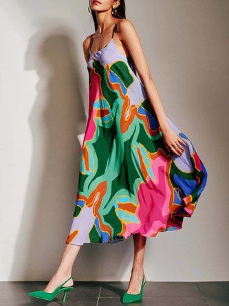 Thought Clothing, Bias Dress, Inexpensive Dresses, Flowy Midi Dress, Abstract Print Dress, Vacation Dresses, Loose Dress, Printed Midi Dress, Types Of Dresses