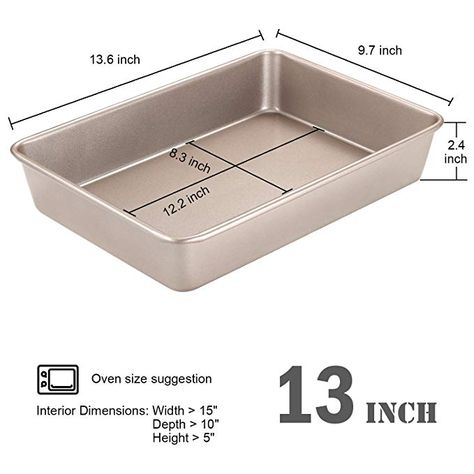 Amazon.com: CHEFMADE 13-Inch Rectangular Cake Pan, Non-stick Carbon Steel Deep Dish Baking Pan, FDA Approved for Oven Baking 13.6" x 9.7" x 2.4" (Champagne Gold): Kitchen & Dining Meat Bread, Rectangular Cake, Pizza Pastry, Rectangle Cake, 2 Cake, Gold Kitchen, Baking Pan, Cake Pan, Loaf Pan