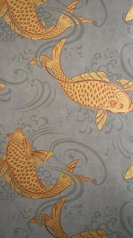 Koi Wallpaper, Boutique Wallpaper, Osborne And Little Wallpaper, Wallpaper Uk, Fence Styles, Silver Wallpaper, Gray And Brown, Fish Wallpaper, Bathroom Wallpaper