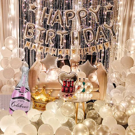 Womans Birthday Party Themes, Bedroom Birthday Decorations, White Birthday Party Decorations, Butterfly Theme Birthday Party, Birthday Party Decorations For Women, Butterfly Theme Birthday, 21st Birthday Shot Book, Crown Balloon, Hollywood Birthday Parties