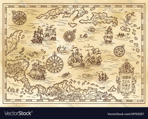 Ancient pirate map of the caribbean sea ... Old Transportation, Pirate Map, Sea Map, Pirate Treasure Maps, Pirate Adventure, Art Couple, Vintage Background, Pirate Treasure, Ancient Maps