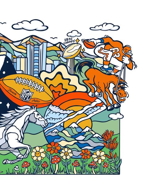 Mural Design for @broncos Big thanks to @kjdesignsthings for including me! I’m truly humbled to be selected for this opportunity being that @denver has such an immense roster & community of talented artists. Art Direction: We landed on this “doodle collage” style that celebrates Broncos fandom + Colorado’s natural beauty. Of all the sketches and ideas that I presented, @kjdesignsthings wanted to go with this idea being that it encapsulates the personal style I’ve been developing since mov... Doodle Collage, Collage Style, Mural Design, Big Thanks, Art Direction, Denver, Natural Beauty, Style Me, Colorado