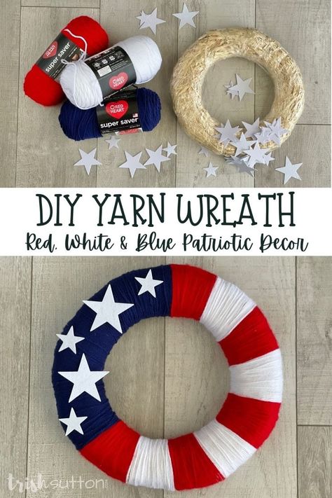 Forth Of July Crafts For Adults, Diy Red White And Blue Wreaths, Diy Memorial Day Wreath, 4 Of July Wreath, Veterans Day Crafts For Adults, Memorial Day Wreaths Diy Front Doors, 4th Of July Wreaths Diy, July 4th Diy Decor, Diy July 4th Wreath