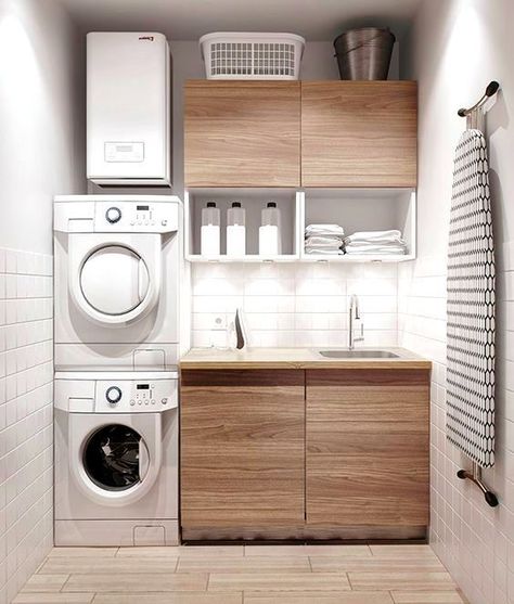 Modern Laundry Room Ideas Compact Laundry Room, Dekorere Bad, Compact Laundry, Modern Laundry Rooms, Laundry Design, Tiles Kitchen, Small Laundry Rooms, Small Laundry Room, Small Laundry