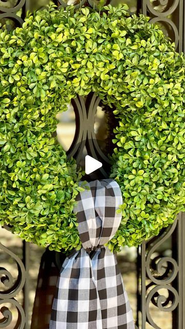 Amanda “Mandy” Barkley on Instagram: "Sharing how to tie a sash on your boxwood wreath!  Wreath is available on my site linked in bio!  Happy Decorating 💚" Boxwood Wreaths For Front Door, How To Tie A Wreath Sash, Wreath Sash Ideas, Boxwood Wreath Front Door, Boxwood Wreaths, Wreath Sash, Floral Door Wreaths, Bio Happy, Holiday Wreaths Diy