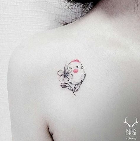 Chicken And Flower Tattoo, Chicken Tattoos For Women Small, Small Chicken Tattoo Simple, Tiny Chicken Tattoo, Baby Chick Tattoo, Cute Chicken Tattoo, Chicken Tattoos For Women, Little Chicken Tattoo, Small Chicken Tattoo