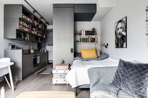 Top 60 Best Studio Apartment Ideas - Small Space Designs White Studio Apartment, Apartemen Studio, Studio Apartment Living, Studio Apartment Design, Small Space Interior Design, Studio Apartment Divider, Small Apartment Interior, Deco Studio, Small Apartment Design