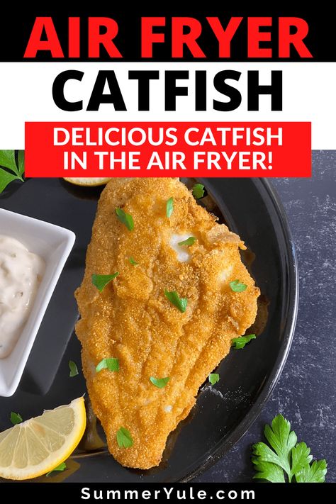 How long does catfish go in the air fryer? You can air fry catfish in only 9-12 minutes with this easy recipe! Air frying is the best way to cook catfish when you want a crispy, crunchy coating without lots of added oil. Get the best catfish breading recipe (it’s only 3 ingredients!), air fryer catfish temperature, and more! You’re going to love how easy this air fryer catfish recipe is! Airfryer Catfish Fillets, Air Fryer Cat Fish Recipes, Air Fried Catfish Fillets, Air Fried Catfish Recipe, Ways To Cook Catfish, Catfish Filets Recipes, Frozen Catfish Fillet Recipes, Air Fry Catfish Fillets, How To Cook Catfish Fillets