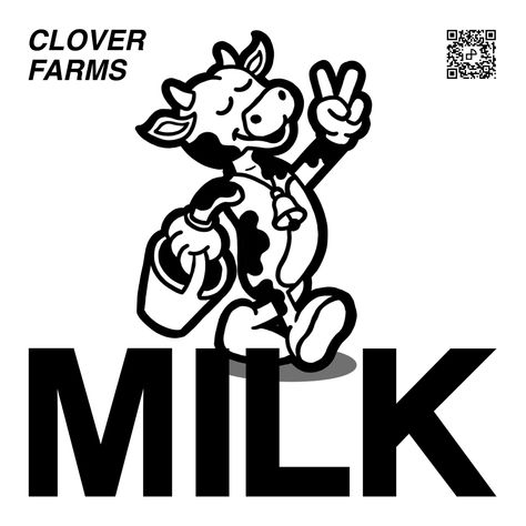 A cow character illustration, with the word “ Milk “ at the bottom. Retro Cow Illustration, Cow Illustration Design, Brand Mascot Design, Cow Character Design, Cow Branding, Mascot Design Ideas, Cow Logo Design, Cow Graphic Design, Animated Cow