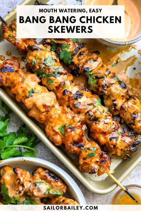 Usa Recipes, Bang Bang Chicken Skewers, Chicken Recipes Indian, Bang Bang Sauce, Spicy Grilled Chicken, Bang Bang Chicken, Grilled Dinner, Chicken Meals, Summer Recipes Dinner