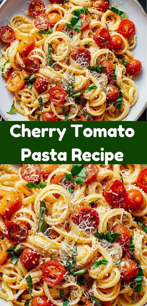 What's for dinner? This Cherry Tomato Pasta Recipe! It's one of the easiest dinner ideas. Bursting with flavor, this tomato pasta recipe is perfect for quick and easy dinner recipes for family. Tomatoe Basil Pasta Recipe, Tomato Sauce Using Cherry Tomatoes, Pasta Spinach Tomato Recipes, Tomato Based Crockpot Recipes, Bursting Tomato Pasta, Tomato Noodle Recipes, Chicken Cherry Tomato Pasta, Chicken And Tomato Pasta Recipes, Roma Tomatoes Recipes Dinners