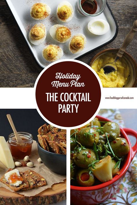 Holiday Entertaining Menu Plan: The Cocktail Party | Food Bloggers of Canada    The perfect cocktail party requires the perfect appetizers! Our holiday cocktail menu is full of finger foods your guests will love!    #holidayentertaining #cocktailparty #partyplanning #FoodBloggersofCanada via @fbcanada Holiday Cocktail Party Menu, Cocktail Party Menu Ideas, Chalkboard Cocktail, Appetizer Party Menu, Menu Suggestions, Mocktail Party, Christmas Potluck, Fall Party Food, Entertaining Menu