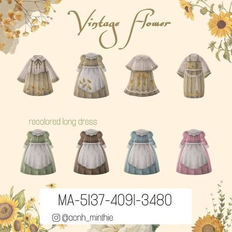 Abandoned Steampunk, Acnh Abandoned, Little House On The Prairie Dress, Countryside Dress, Cottage Core Clothing, Cottage Core Animal Crossing, Acnh Tips, Acnh Pattern, Acnh Fashion