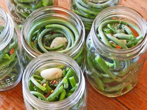 Pickled Garlic Scapes, Raising Rabbits For Meat, Canning Salt, Refrigerated Cookie Dough, Meat Rabbits, Garden Fruit, Garlic Scapes, Pickled Garlic, Colorful Vegetables