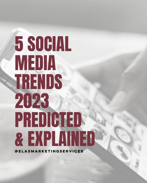 Let's make 2023 the best year yet for you and your business! We've forecasted what it's going to take to be relevant on social media so we can help add value to your marketing strategy. Here are 5 social media trends predicted and explained for you to take your social game to the next level in 2023. Read it on our blog! https://www.elasmarketingservices.com/post/5-social-media-trends-2023 #socialmediamanagement #contentcreation #businessmarketing Social Media Marketing Trends 2023, Social Media Trends 2023, Marketing Trends 2023, Social Media Topics, Facebook Tips, Best Year Yet, Social Games, Social Trends, Social Media Growth