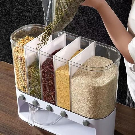 Light weight and durable🍃 can store up to 10kg of grain🥜 transparent and visible product design ,nontoxic and adorless✅ safe and healthy 🌟 #health #food #kitchen #organize #grains Measuring Cup Organization, Rice Dispenser, Cereal Dispenser, Dry Food Storage, Grain Storage, Food Dispenser, Kitchen Containers, Mung Bean, Plastic Organizer