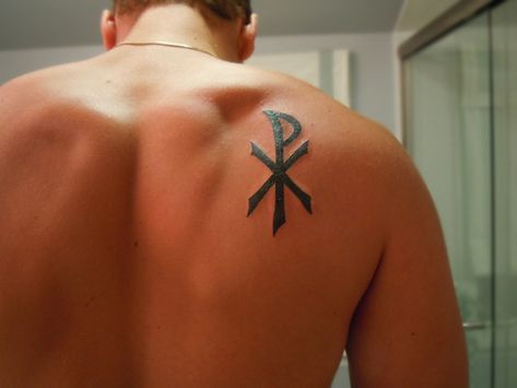 Chi Rho Tattoo Pictures at Checkoutmyink.com Chi Ro Tattoo, Chi Rho Tattoo, Men Symbol, Chi Ro, Deer Tattoo Designs, Catholic Tattoos, Biblical Tattoos, Le Tattoo, Bible Tattoos