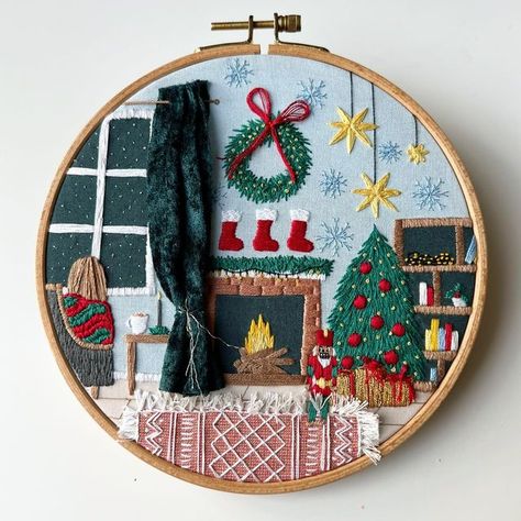 Embroidery New Year, New Years Embroidery, Year Embroidery Hoop, Christmas Embroidery Patterns Free, Embroidery Hoop Ideas, Embroidery Designs Hoop, Cozy Embroidery, New Year Embroidery, Year Embroidery